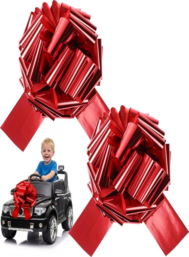 Giegxin 2 Pcs Large 12 Inch Red Pull Bows Metallic Valentines Giant Gift Wrapping Bows for Cars, Presents, Decorations, Grand Openings, Parties & Weddings - Reusable & Easy to Assemble - Image 1